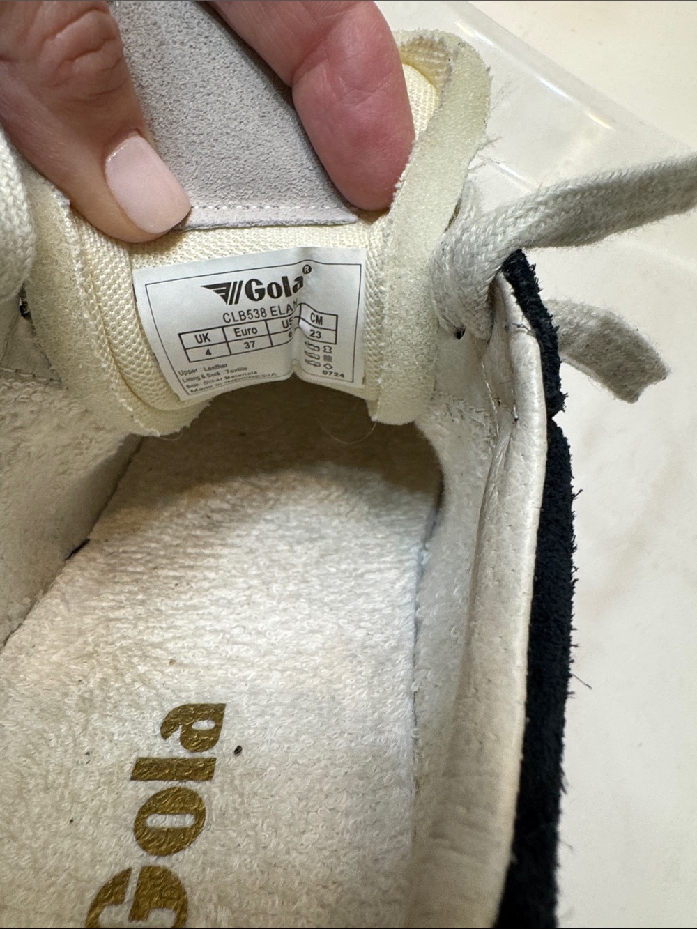 Gola Black Suede Sneakers with White Stripes and Pink Heel Tab - Picture 5 of 5